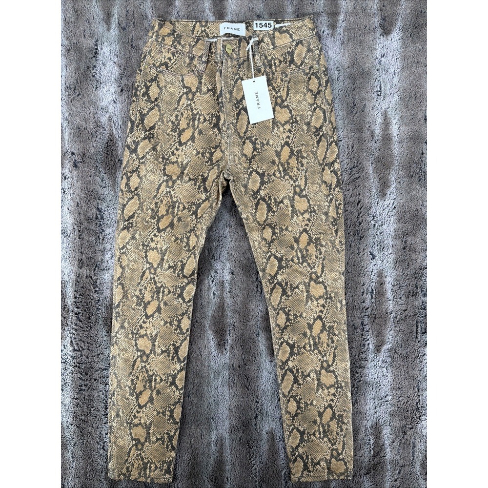 NWT FRAME Denim Le Crop Skinny Snake Waxed Print Jeans Women's Size 27 (28x26)